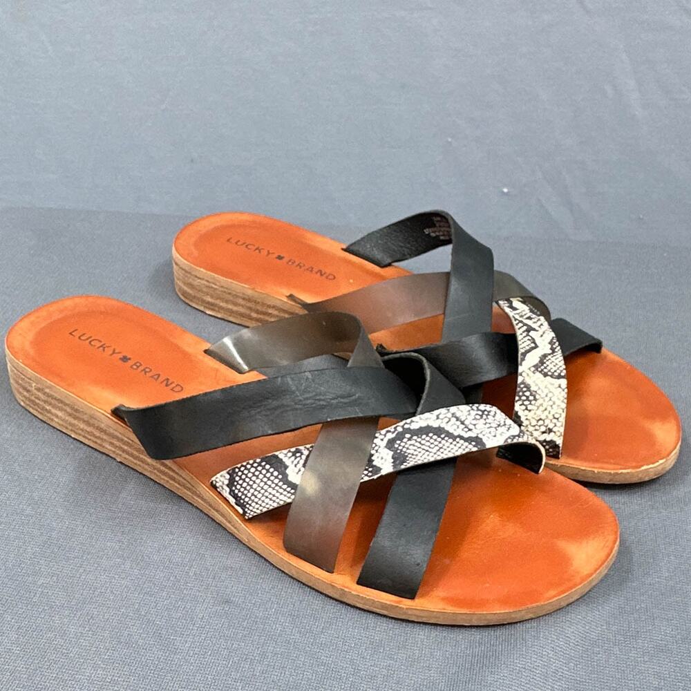 Lucky Brand Sandal 9.5 Hallisa Flat Strappy Boho Beachy Vacation Travel Leather